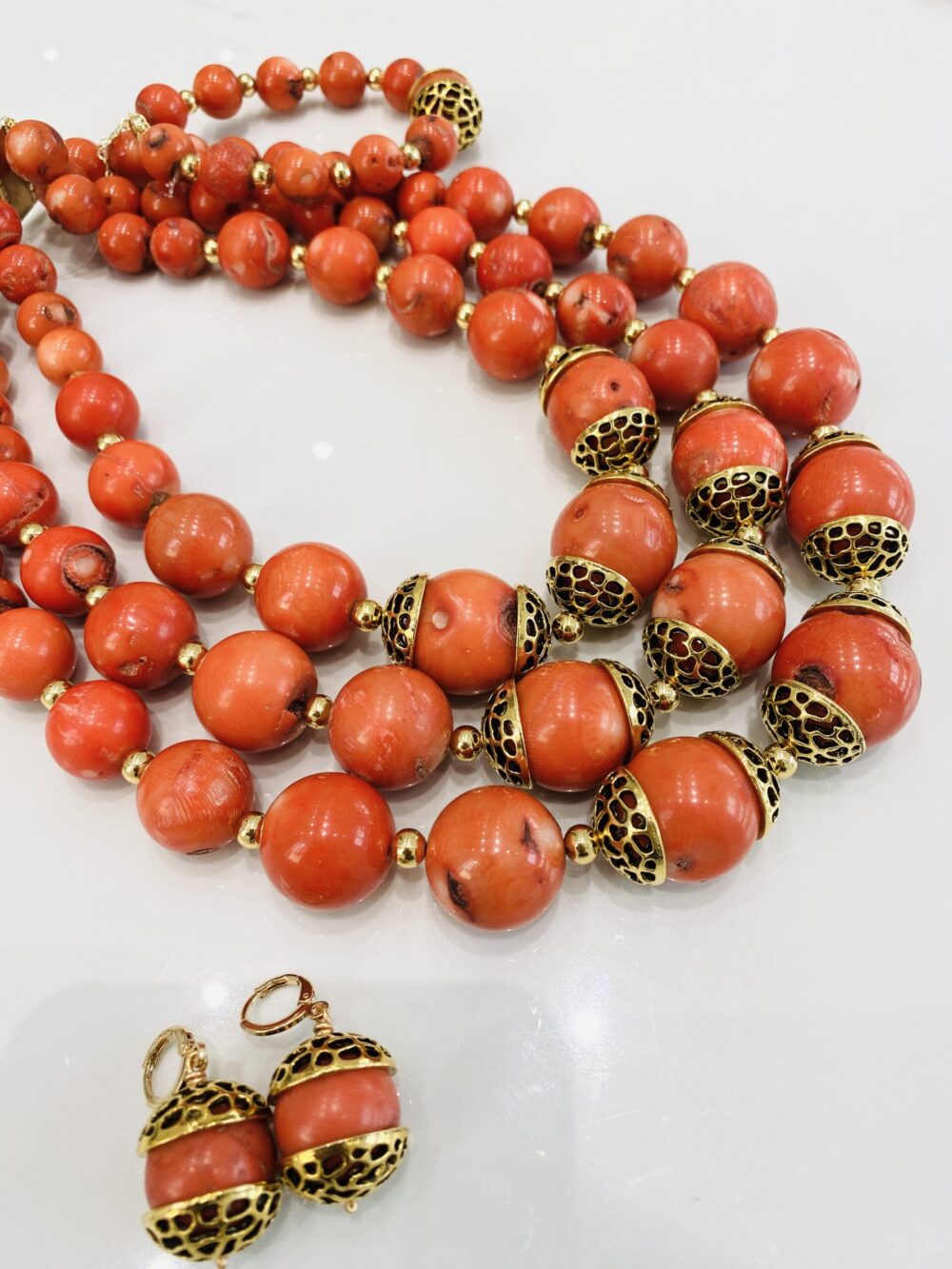 Multi layer capped round coral set- 3 layers - Image 2
