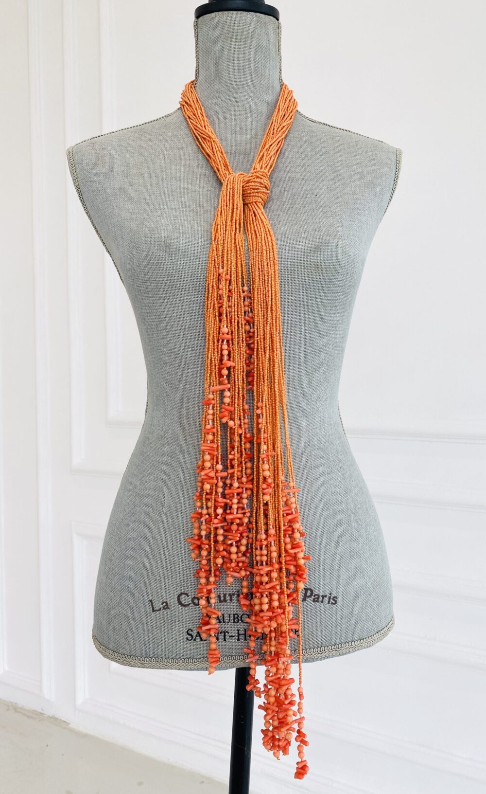 Sand beads/Coral Tie necklace