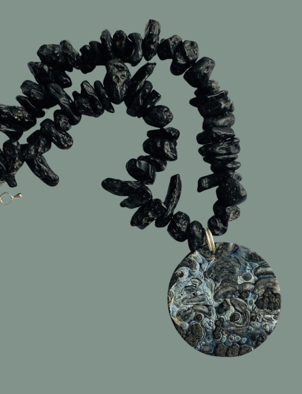 Tektite necklace with Druzy Agate pendant