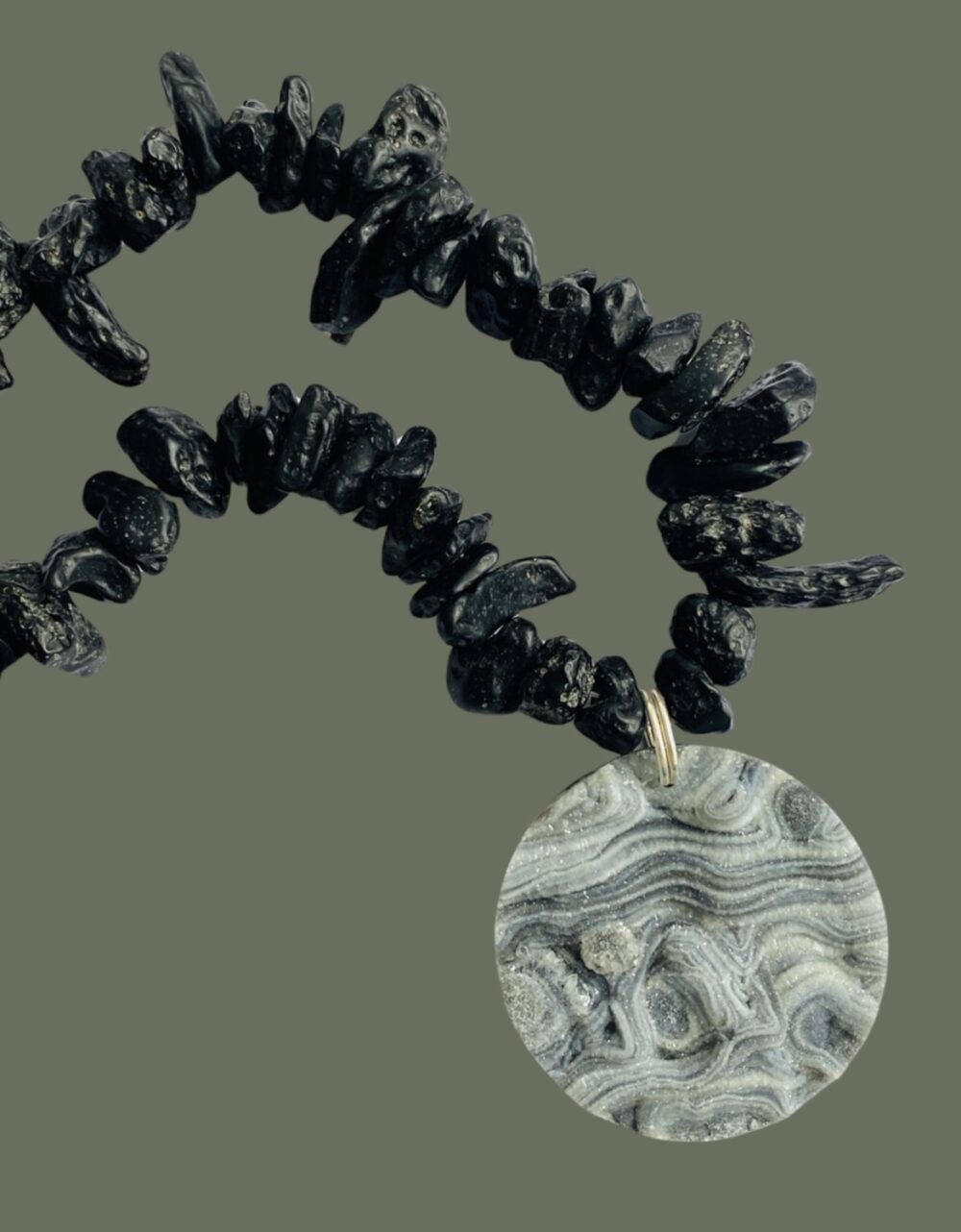 Tektite necklace with Druzy Agate pendant - Image 3