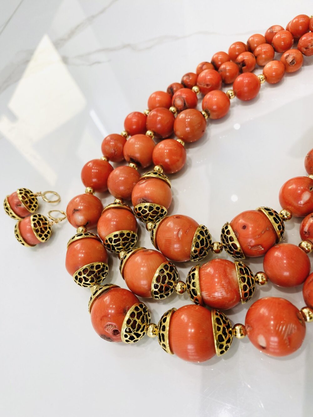 Multi layer capped round coral set- 3 layers - Image 4