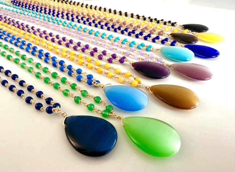 Beaded chain teardrop necklace Purple - Image 2