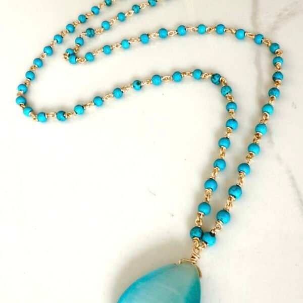 Beaded chain teardrop necklace Aqua