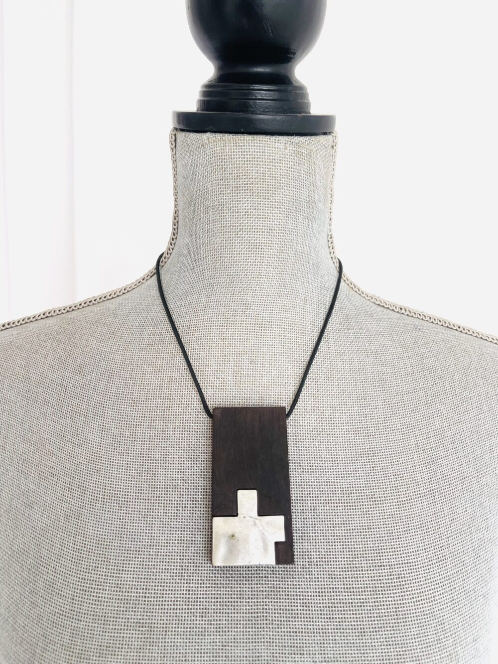 Retro boho leather cord necklace Wooden block