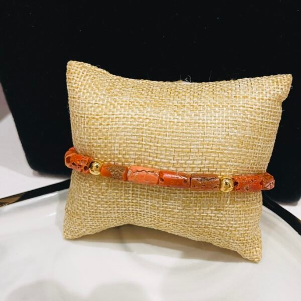 Stackable real Italian coral bracelet with 18 karat gold, handmade for everyday wear or layering in Lagos Nigeria