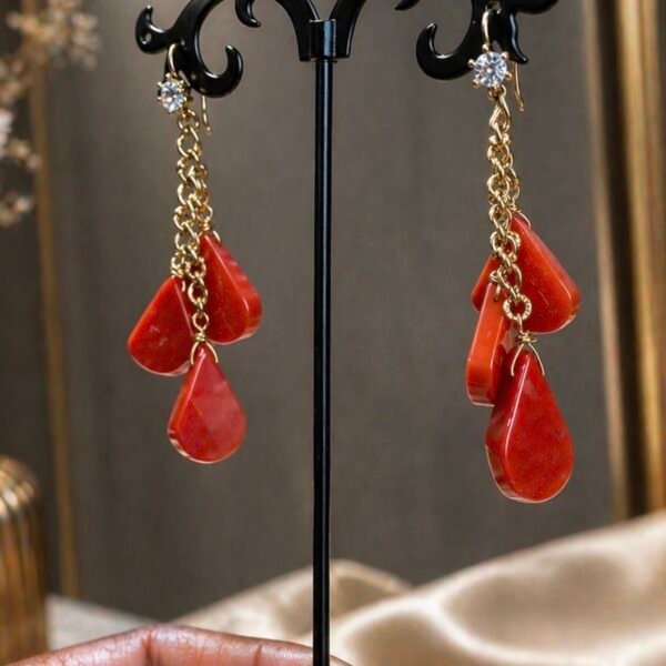 Coral Teardrops Chain Earrings