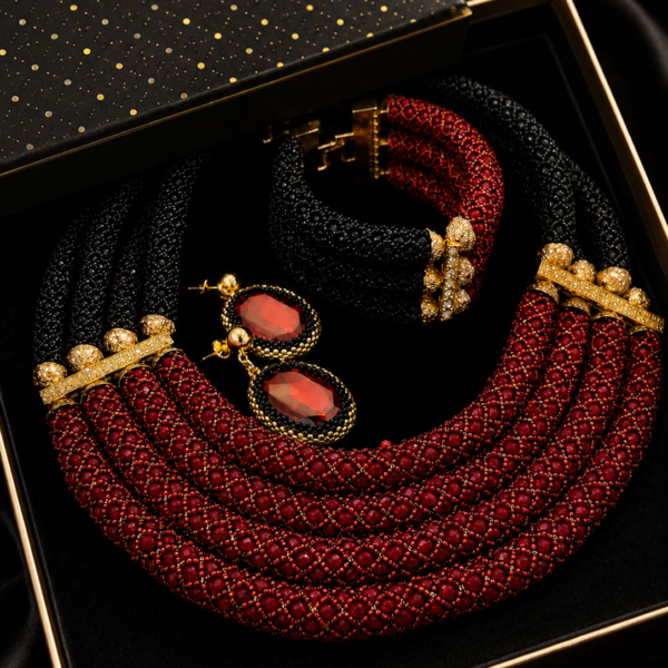 Woven crystal 4 Layer Set Wine/Black