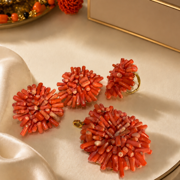 Peach chip coral pendant set (medium)