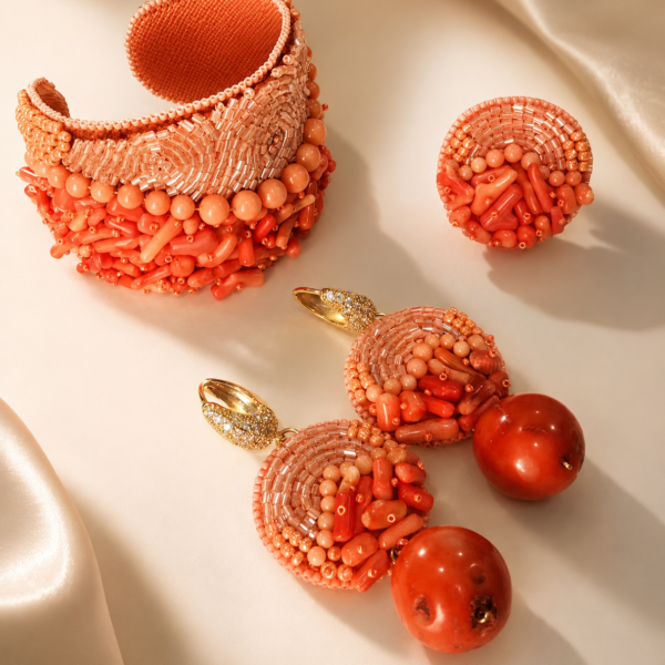 Coral Embroidery Cuff Set