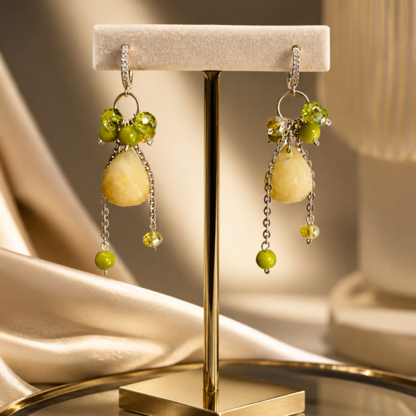 Cream Agate Olive Dangle earrings