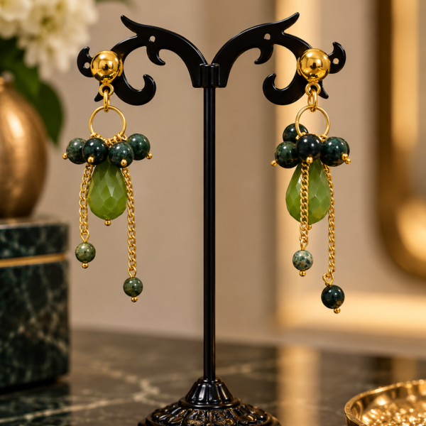 Natural Green Beads Earrings