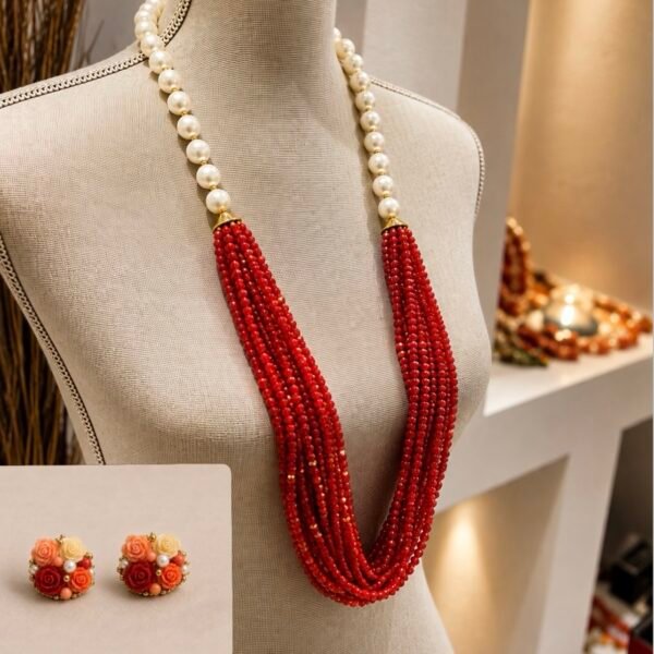 Pearl/Red Czech crystals Set
